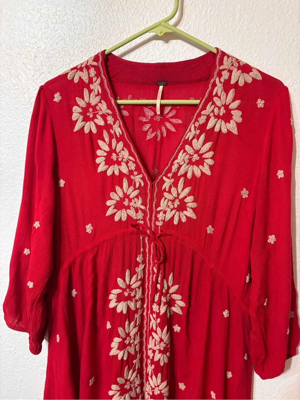 Free People Red Embroidered Fable Midi Dress Small